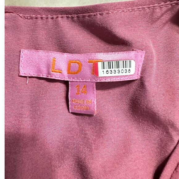 LDT Peplum Waist Gown Women's Plus 14 Pink Rose Sleeveless V-Neck Maxi RTR - Picture 9 of 15